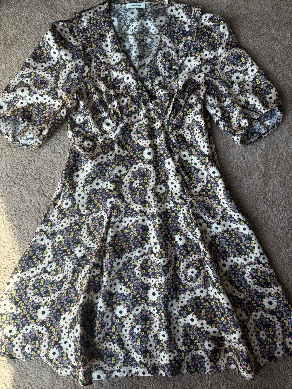 Sandro France black floral silk dress small (36) nwot